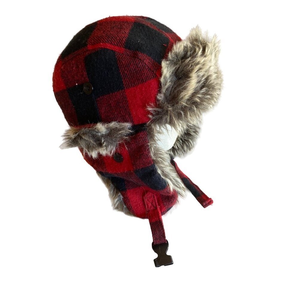 Lids Red Black‎ Buffalo Plaid Faux Fur Lined Trapper Hat One Size